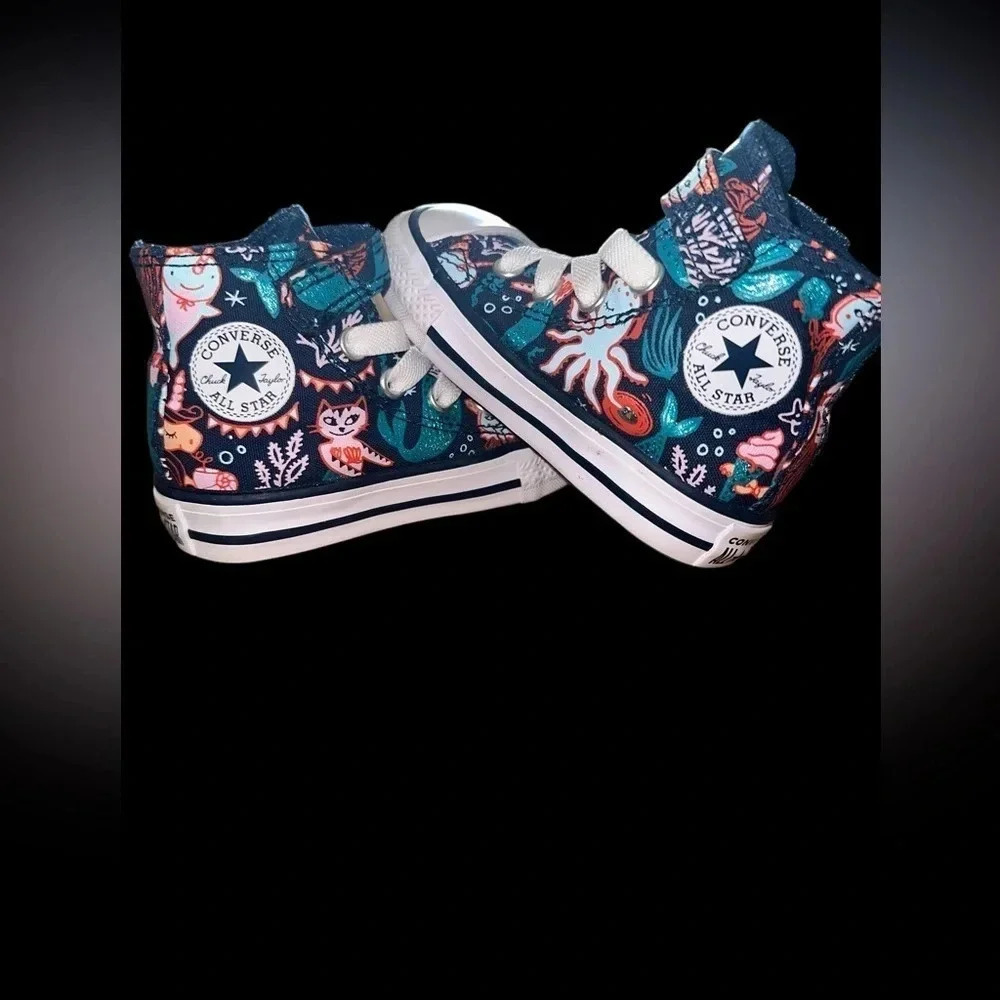 Girls Converse All Star Chuck Taylor High Top Mermaid Shoes size 4 todd… - Picture 4 of 8
